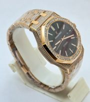 Audemars Piguet Royal Oak Full Diamond Rose Gold Black Swiss ETA Automatic Watch - Image 5