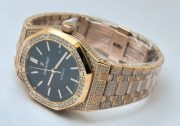 Audemars Piguet Royal Oak Full Diamond Rose Gold Black Swiss ETA Automatic Watch - Image 6