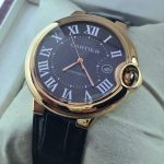 Cartier Ballon Bleu De Mens Rose Gold Black Leather Strap Swiss Automatic Watch