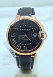 Cartier Ballon Bleu De Mens Rose Gold Black Leather Strap Swiss Automatic Watch - Image 3