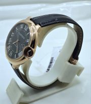 Cartier Ballon Bleu De Mens Rose Gold Black Leather Strap Swiss Automatic Watch - Image 4