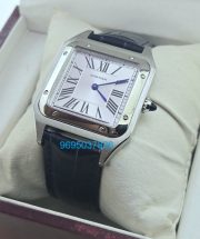 Cartier Santos Dumont Steel White Small Leather Strap Watch