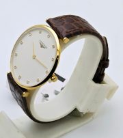 Longines La Grande Classique Ultra Slim Diamond Mark Gold Leather Strap Watch - Image 4