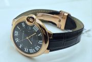 Cartier Ballon Bleu De Mens Rose Gold Black Leather Strap Swiss Automatic Watch - Image 6
