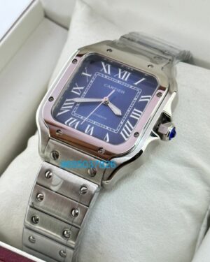 Cartier Santos 100 Steel Blue Swiss Automatic Ladies Watch