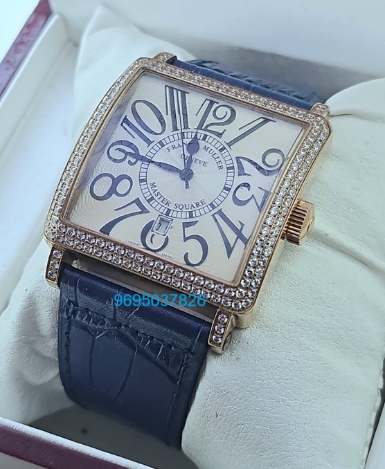 Franck Muller Master Square Diamond Blue Leather Strap Watch