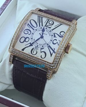 Franck Muller Master Square Full Diamond Leather Strap Watches
