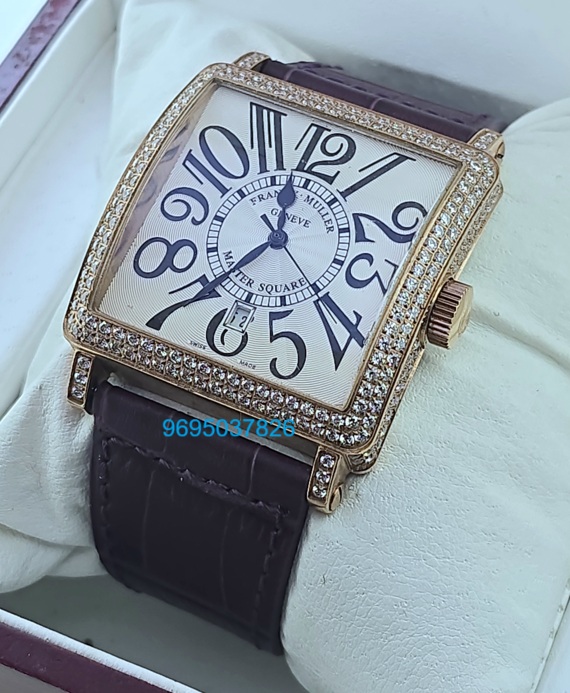 Franck Muller Master Square Full Diamond Leather Strap Watches