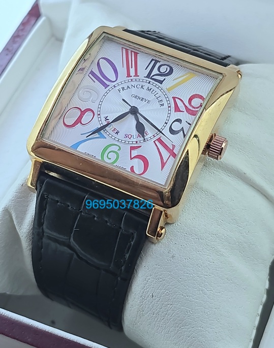 Franck Muller Square Master Rose Gold Color Dreams Leather Strap Watch