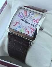 Franck Muller Square Master Steel Color Dreams Leather Strap Watch