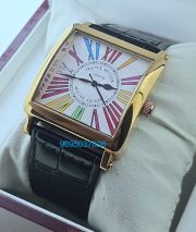 Franck Muller Square Master Rose Gold Color Dreams Roman Mark Leather Strap Watch