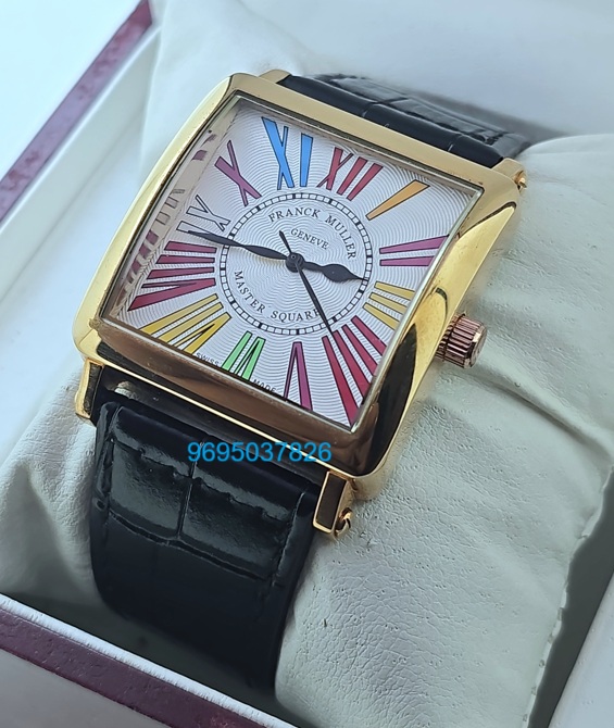 Franck Muller Square Master Rose Gold Color Dreams Roman Mark Leather Strap Watch