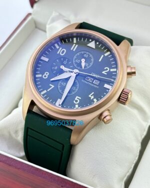 Chronograph Day-Date Rose Gold Green Rubber Strap Watch