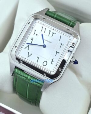 Cartier Santos Dumont Arabic Marking Green Leather Strap Watch