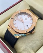 Hublot Classic Fusion White Dial Black Rubber Strap Ladies Watch