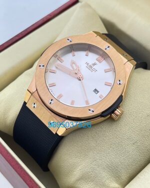 Hublot Classic Fusion White Dial Black Rubber Strap Ladies Watch