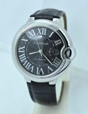 Cartier Ballon Bleu De Mens Steel Black Leather Strap Swiss Automatic Watch - Image 3