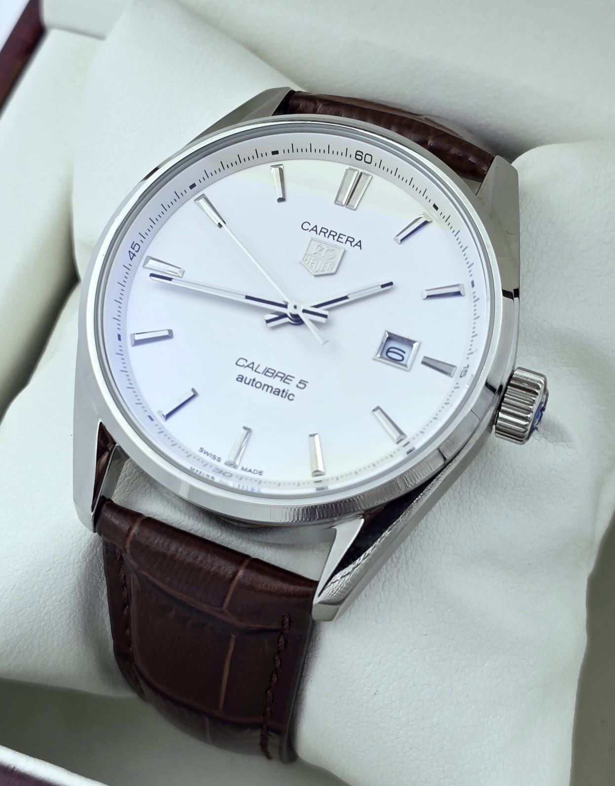 Tag Heuer Carrera Calibre 5 Date Leather Strap White