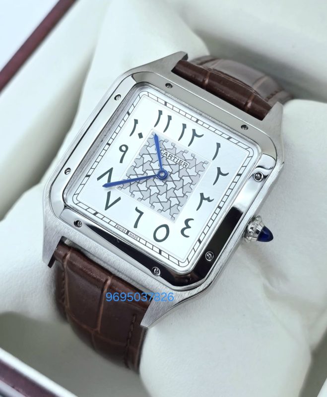 Cartier Santos Dumont Arabic Marking Brown Leather Strap Watch