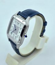 Cartier Santos Dumont Arabic Marking Blue Leather Strap Watch - Image 5