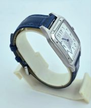 Cartier Santos Dumont Arabic Marking Blue Leather Strap Watch - Image 4