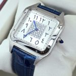 Cartier Santos Dumont Arabic Marking Blue Leather Strap Watch