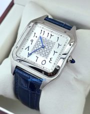 Cartier Santos Dumont Arabic Marking Blue Leather Strap Watch