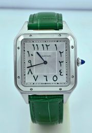 Cartier Santos Dumont Arabic Marking Green Leather Strap Watch - Image 3