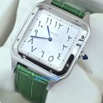 Cartier Santos Dumont Arabic Marking Green Leather Strap Watch