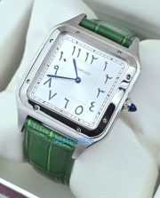 Cartier Santos Dumont Arabic Marking Green Leather Strap Watch