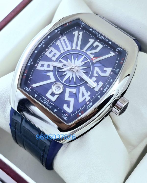 Franck Muller Vanguard Yachting Steel Blue Leather Strap Swiss ETA Automatic Watch