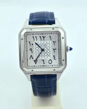 Cartier Santos Dumont Arabic Marking Blue Leather Strap Watch - Image 3