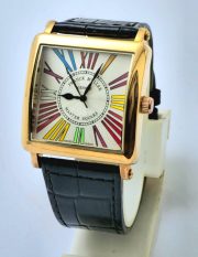 Franck Muller Square Master Rose Gold Color Dreams Roman Mark Leather Strap Watch - Image 3