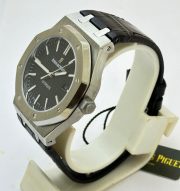 Audemars Piguet Royal Oak Steel Black Leather Strap Swiss Automatic Watch - Image 4