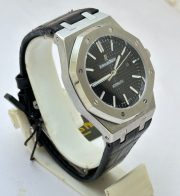Audemars Piguet Royal Oak Steel Black Leather Strap Swiss Automatic Watch - Image 5