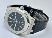 Audemars Piguet Royal Oak Steel Black Leather Strap Swiss Automatic Watch - Image 6
