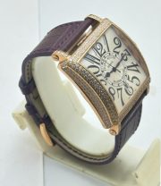 Franck Muller Master Square Full Diamond Leather Strap Watch - Image 5