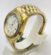 Rolex Day-Date Roman Mark Diamond Bezel Golden Swiss Automatic Watch - Image 4