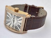 Franck Muller Master Square Diamond Rose Gold Leather Strap Watch - Image 6