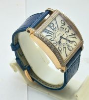 Franck Muller Master Square Diamond Blue Leather Strap Watch - Image 5
