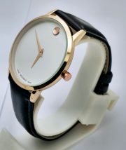 Movado Ultra Slim White Dial Leather Strap Watch - Image 4