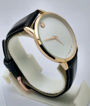 Movado Ultra Slim White Dial Leather Strap Watch - Image 5