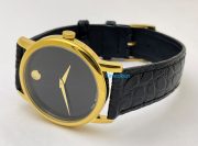 Movado Ultra Slim 2 Gold Black Leather Strap Watch - Image 6