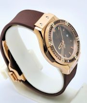 Hublot Classic Fusion Diamond Brown Rubber Strap Ladies Watch - Image 5
