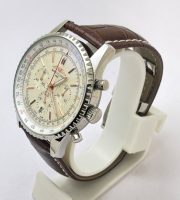 Breitling Navitimer Chrono White Steel Leather Strap Watch - Image 4