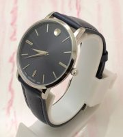Movado Ultra Slim Steel Dark Blue Leather Strap Watch - Image 4