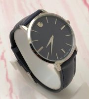 Movado Ultra Slim Steel Dark Blue Leather Strap Watch - Image 5