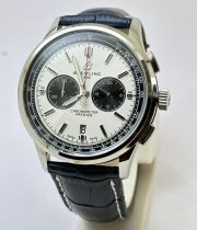 Breitling Premier B01 Chronograph 42 White Dial Leather Strap Watch - Image 3