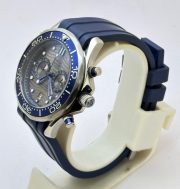 Omega Seamaster Diver Grey Chronograph Blue Rubber Strap Watch - Image 3