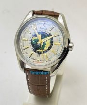 OMEGA SEAMASTER AQUA TERA WORLD TIME BORWN LEATHER STRAP SWISS AUTOMATIC WATCH - Image 3